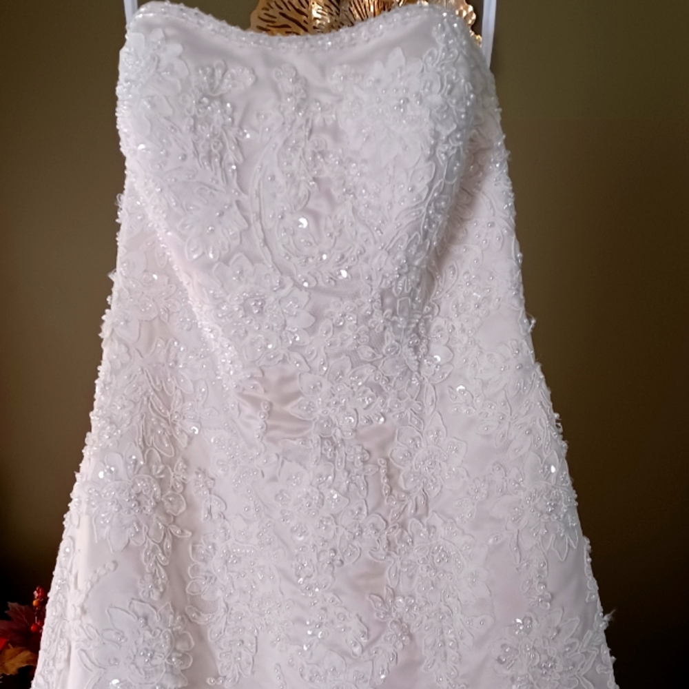 Oleg Casseni Collection HandSewn Lace Beaded Strappless Wedding Dress